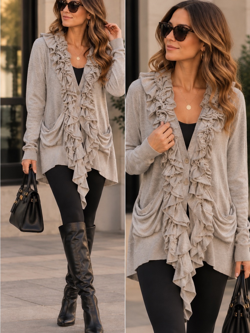 Anthropologie | Moth Ruffled Cardigan - Grey, XS